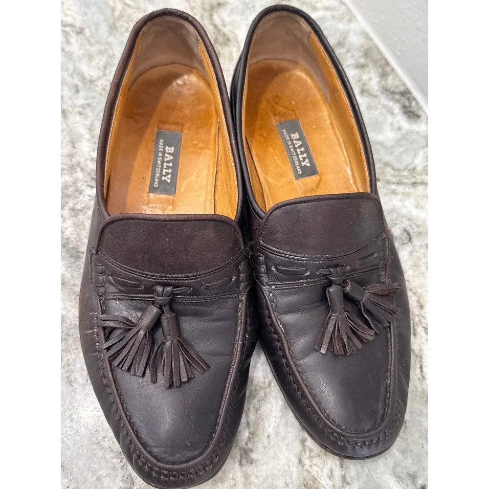 Men's dark brown leather tassel loafers by Bally‎ of Switzerland buttery leather